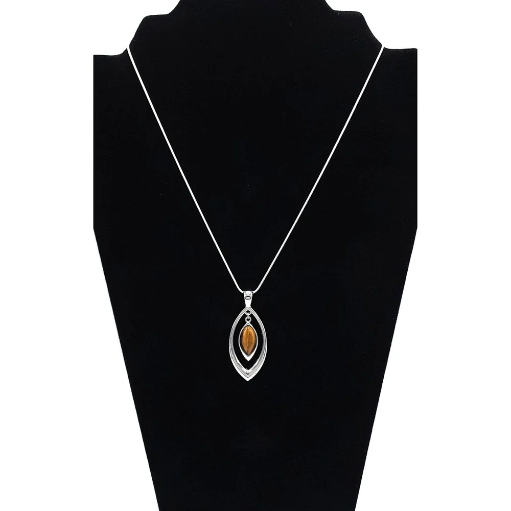 Tiger Eye‎ Pendant Necklace Silver Tone 18in